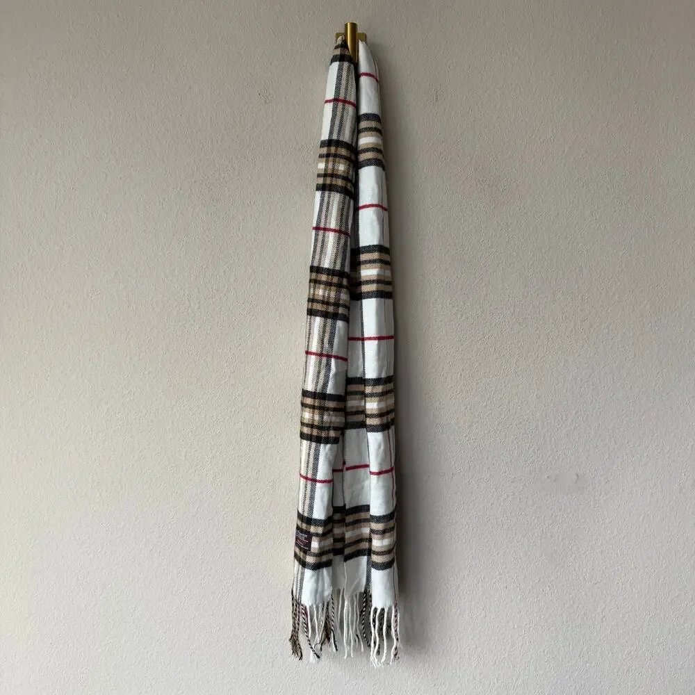 Italy Design Cashmere Blend Plaid Fringe Scarf
